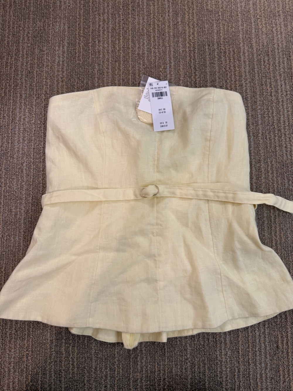 Abercrombie & Fitch Strapless Belted Linen Top in Pale Yellow